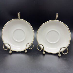 2 Vtg Syracuse China Cream Gold Scalloped Edge Rim Saucers Restaurant Ware 5.5"